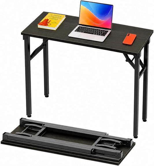 Folding Table Computer Desk - 35.8" No Assembly Folding Desk Design and Foldable Office Desk, Small Desk for Bedroom, Compact Storage Portable Use for Dorm and RV Small Space, Dark Oak by HMFOR