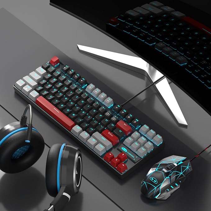 MageGee 75% Mechanical Gaming Keyboard, Red Switch, LED Blue Backlit, 87 Keys Compact TKL Wired Computer Keyboards for Windows Laptop PC Gamer - Black/Grey - Image 8