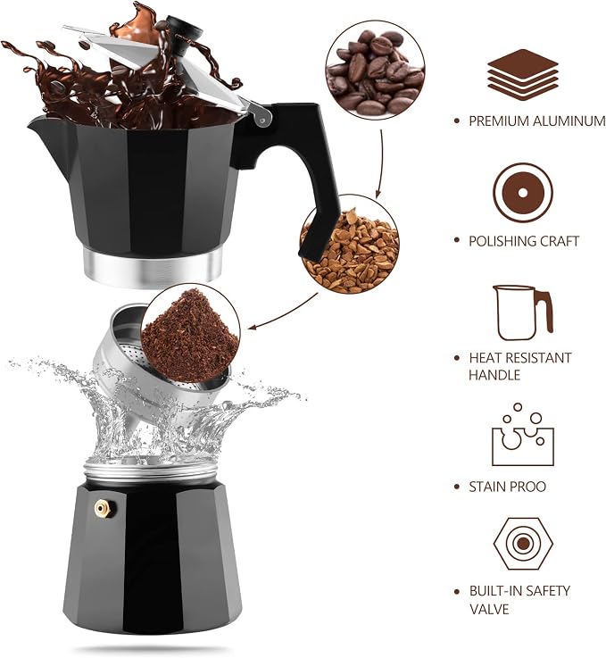 wedrink Stovetop Espresso Maker Aluminum Moka Pot 6 Cups Cuban Coffee Maker Stovetop Coffee Maker Moka Italian Espresso - Image 3