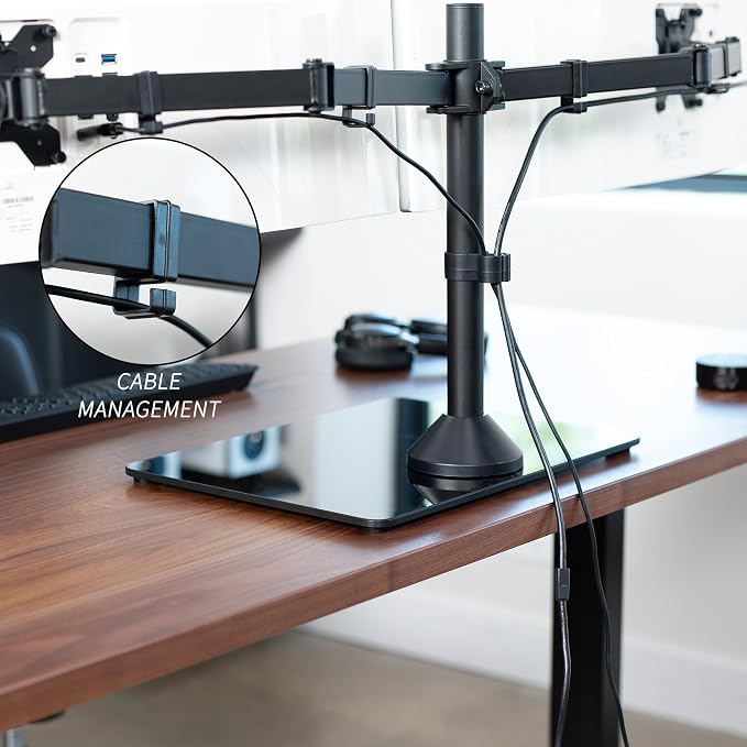 VIVO Freestanding Dual Ultrawide Monitor Stand with Sleek Glass Base and Adjustable Arms, 2 Screens up to 38 inches and 22 lbs Each, Black, STAND-V038FG - Image 7