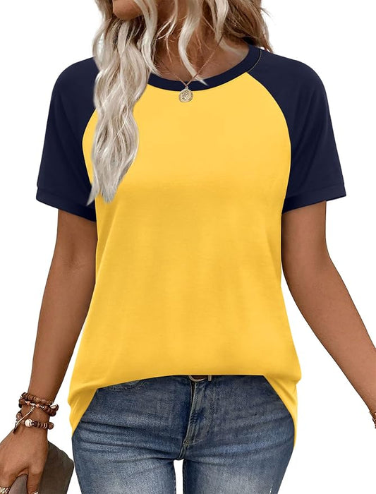 WIHOLL Womens Summer Tops Color Block Short Sleeve Raglan Shirts Spring Fashion Clothes Vacation Outfits by WIHOLL