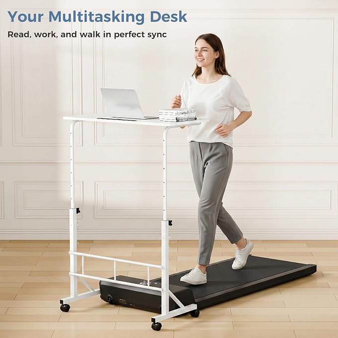 DUMOS 31.5" Walking Pad Desk, Laptop Desk, Home Office | Lockable Wheels, Adjustable Height, Portable Rolling Design, Treadmill Use, Stand Up Style, White - Image 7