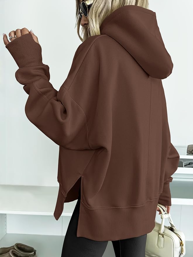 ANRABESS Womens Oversized Hoodies Long Sleeve Fleece Side Slit Hooded Sweatshirts Pullover 2026 Fall Outfits Y2K Clothes - Image 3
