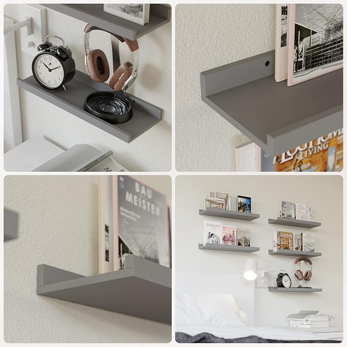 RICHER HOUSE Mounted Shelves for Wall Decor, Modern Picture Ledge Shelf with Lip for Wall Storage Nursery, Bedroom, Living Room, Bathroom - Grey | Display Picture Ledge Shelf, Anti-drop lip Shelf for Room Wall Decor, Bedroom Bathroom Storage Nursery Bo... - Image 7