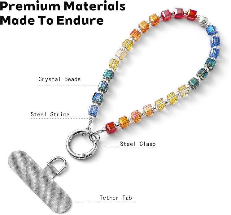 Phone Charm with Beaded Crystals, Anti-Theft Phone Strap, Hands-Free & Detachable Cellphone Lanyard, Cellphone Chain Wristlet with Tether Tab - Image 3