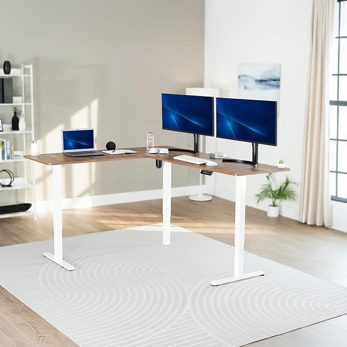VIVO Vintage Brown 75 x 63 in Corner Standing Desk, DESK-E3CTWN-75 | Electric, Large Reversible L-Shaped Table, Sit Stand Height Adjustable, Memory Controller, Office Furniture Sets, Black Frame - Image 2