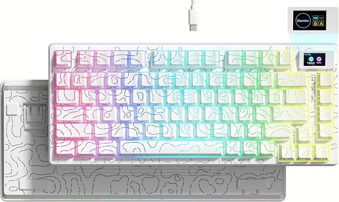 Womier SK80 75% Percent Keyboard Gaming with Color Multimedia Display | Mechanical Keyboard Topographic, Hot Swappable Gasket Mount RGB Creamy Key board Pre-lubed POM Switch for Mac/Win,White by Womier