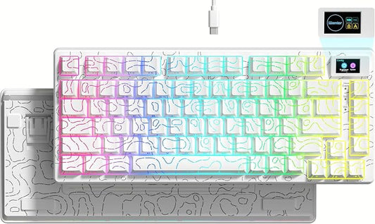 Womier SK80 75% Percent Keyboard Gaming with Color Multimedia Display | Mechanical Keyboard Topographic, Hot Swappable Gasket Mount RGB Creamy Key board Pre-lubed POM Switch for Mac/Win,White by Womier
