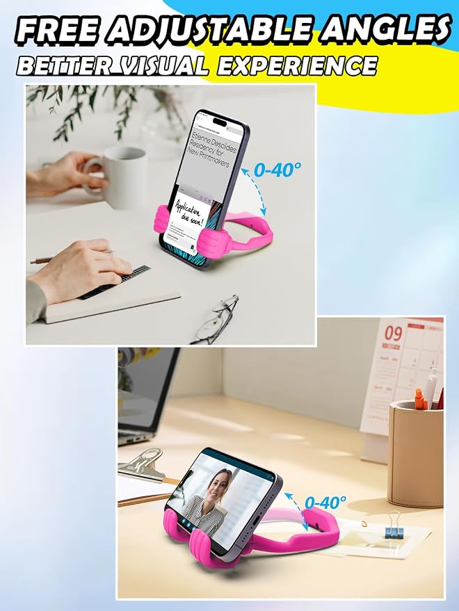 Teens Girls Women Gifts Cell Phone Holder: Thumbs Up Lazy Phone Holder for Desk Gifts for Adults Kids Teenager Wife Mom Funny White Elephant Useful Christmas Stocking Stuffers Trendy Stuff Hot Pink - Image 4