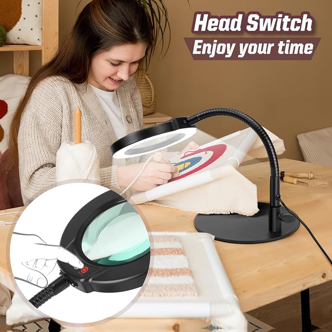 10X Magnifying Glass with Light and Stand, 5 Color Modes Stepless Dimmable LED Lighted Desk Lamp, Hands Free Magnifier with Flexible Goose-Neck for Craft Hobby Painting Sewing Close Work - Image 5