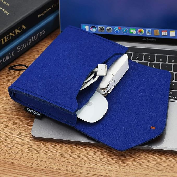 NIDOO Portable Felt Storage Bag, Electronics Accessories Protective Case Pouch for MacBook Power Adapter, Mouse, Cellphone, Cables, SSD, HDD, Power Bank, Portable External Hard Drive, Blue - Image 5