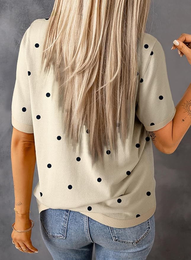 Dokotoo Womens Tops 2026 Casual Summer Crewneck Short Sleeve Striped Color Block Knit High Low Trendy Pullover Sweaters - Image 3