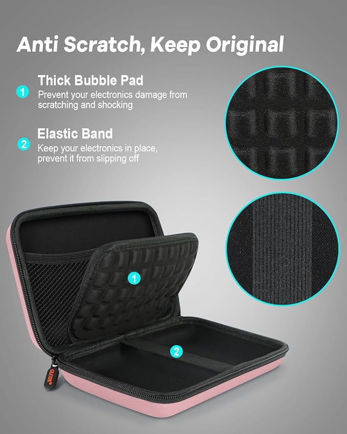 Gentle-Pink Hard Shell Carrying Case for External Hard Drive, Hard Disk, Power Bank, Charger, Cable, Tool, Electronic Accessories - Large Storage Pouch Portable Travel Bag Case for Women Girls Lady - Image 7