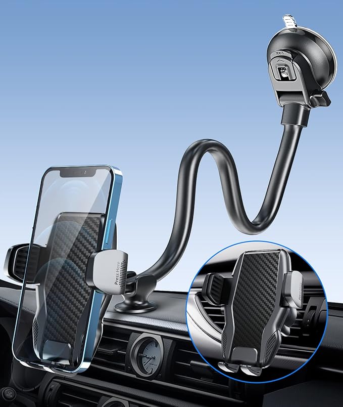 APPS2Car Car Phone Holder Mount Gooseneck Dashboard Windshield Suction Cup Phone Mount Anti-Shake Stabilizer Phone Car Cradle Compatible with All Cellphones & Thick Phone Case-H3S Carbon Fiber Style by APPS2Car