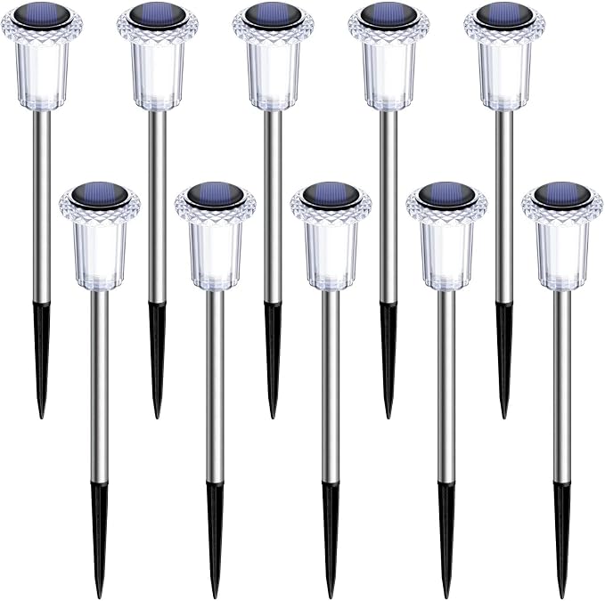 DenicMic Solar Lights Outdoor 10 Pack Waterproof 6000K Cold White LED Stainless Steel Stake Outside Lights for Yard Pathway Garden Driveway Walkway Landscape Path Lighting - Image 8