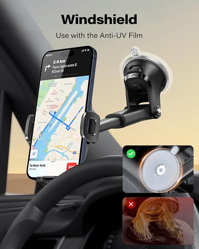 APPS2Car Car Phone Mount with Suction Cup, Universal Windshield Dashboard Holder with Sticky Gel Pad, Compatible with iPhone 17/16/15/14/13, Samsung, Most Smartphones - Image 6