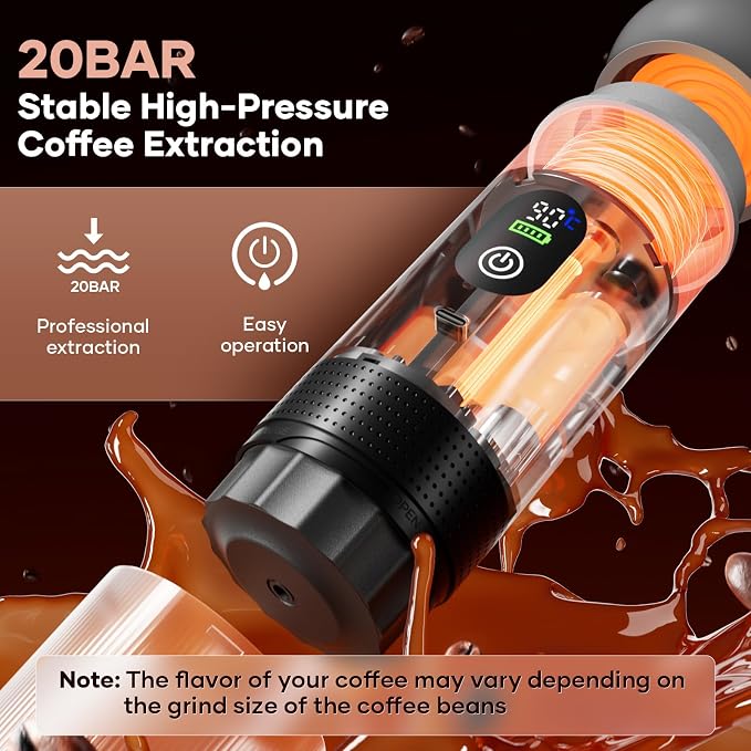 kejector Portable Coffee Maker Espresso Machine for Travel Nano Car Coffee Maker Compatible with Ground Coffee & Capsule for RV, Hiking Camping Office, Travel Espresso Maker Electric Coffee Machine - Image 3