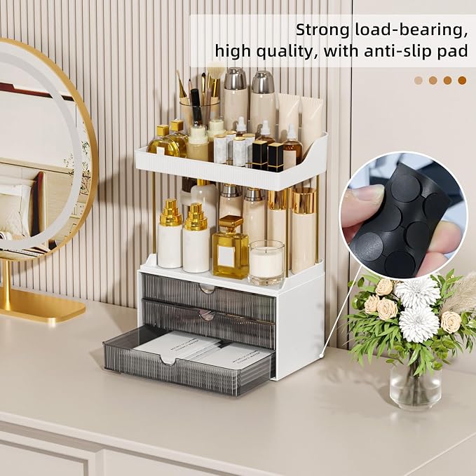 StorBin Arcylic 5-Tier Makeup & Skincare Organizer for Vanity, Bath | Smooth 3 drawers, clear body, gold frame, non-slip, for perfumes, serums, face masks, palettes, vanity & bath counter,Grey - Image 5
