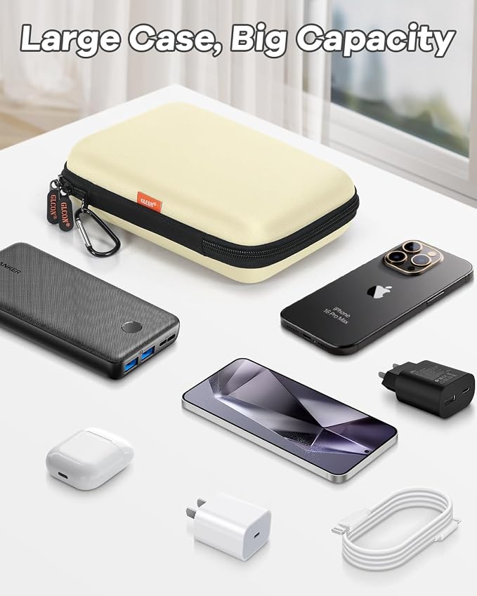 Clean-Beige Hard Shell Case for Electronic Accessories Organizer - Large Hard Carrying Case for Power Bank, External Hard Drive, Cell Phone, Charger, Cable - Portable Protection Travel Pouch Bag - Image 2