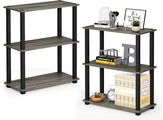Furinno TURN-S-TUBE Storage Shelves Set of 2, 3-Tier Book Shelf, Corner Shelf, Toolless Open Shelves, Square Tubes, for Organization and Storage, Living Room, Garage, Home Office, French Oak by Furinno-FitsYourSpaceFitsYourBudget
