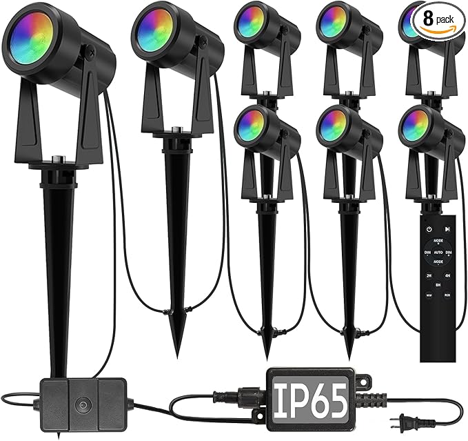 SUNTHIN Outdoor Landscape Lighting with Remote, RGBW Color Changing Spot Uplights, 8 Pack by SUNTHIN