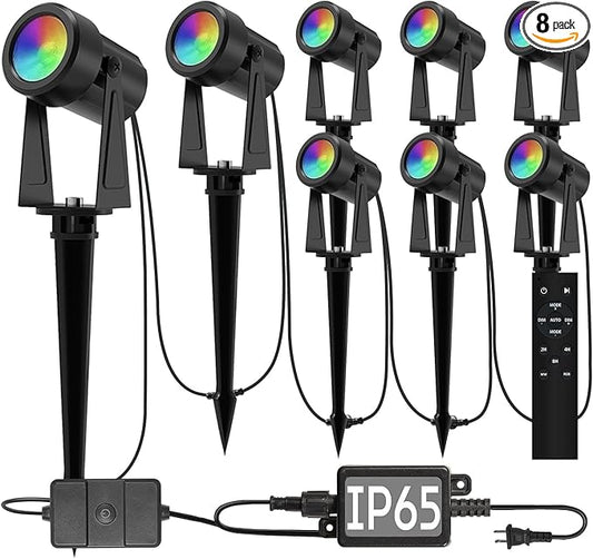 SUNTHIN Outdoor Landscape Lighting with Remote, RGBW Color Changing Spot Uplights, 8 Pack by SUNTHIN