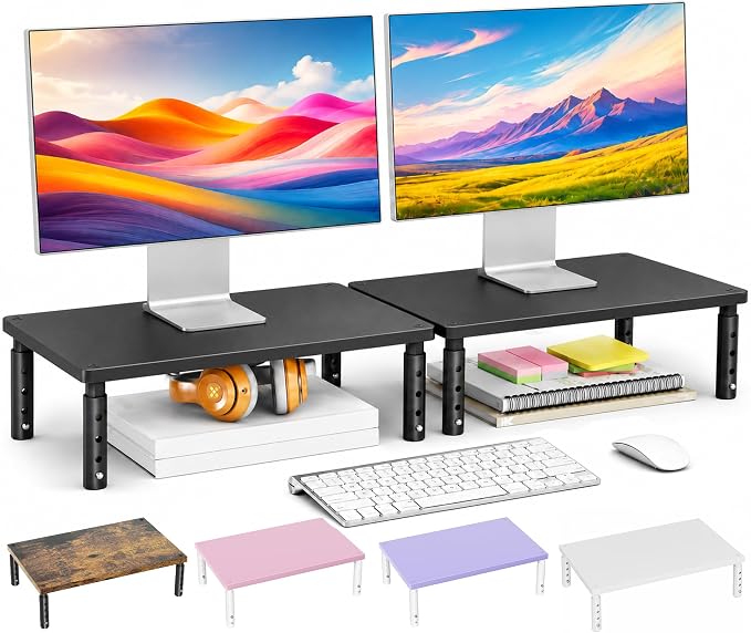 OPNICE Desk Organizers and Accessories, Adjustable Computer Monitor Stand Riser, Laptop Stand for Desk, Office Desk Accessories & Workspace Organizers for Home Office, Black-2P by OPNICE