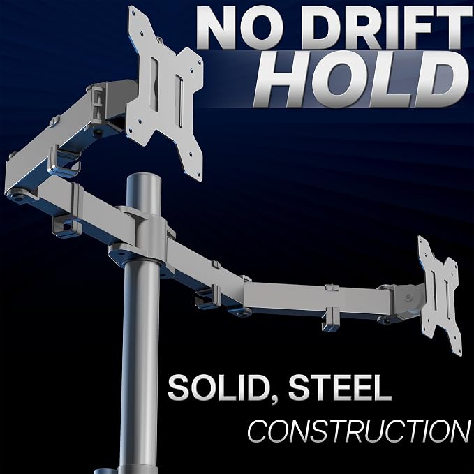 VIVO Dual Monitor Desk Mount, Heavy Duty Fully Adjustable Steel Stand, Holds 2 Computer Screens up to 30 inches and Max 22lbs Each, Gray Color, STAND-V002-GY - Image 8