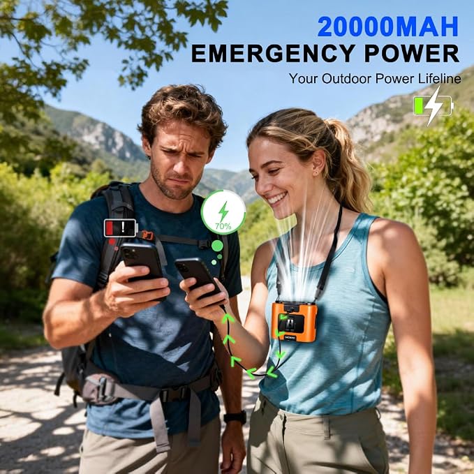 CAZOKASI 2026 Upgrade 20000mAh Waist Clip Fan Wearable Fan Portable Personal Body Fan Powerful Upto 36H Cooling and Heatstroke Prevention Fan(20000mAh/Orange) - Image 5