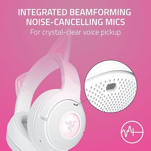 Razer Kraken Kitty V2 BT Wireless RGB Headset, White | Chroma RGB Kitty Ears & Earcups, Bluetooth 5.2, 40 mm Drivers, Noise-cancelling Mics, Lightweight, USB-C, 40 Hr Battery - Image 5