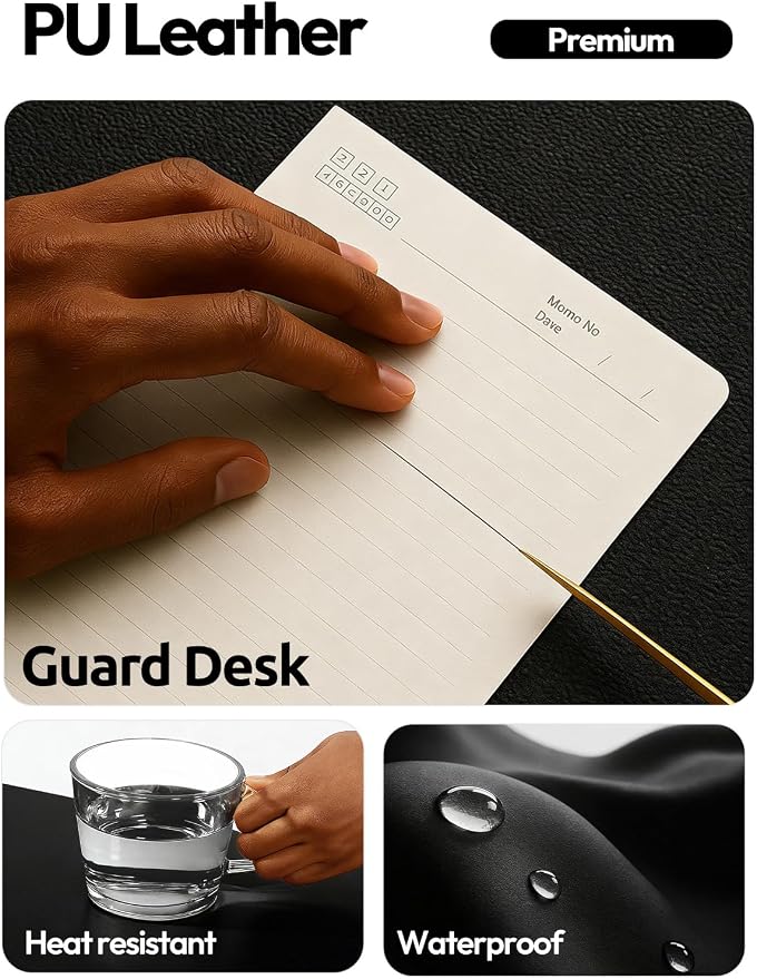 YSAGi Large Extended PU Leather Desk Pad Protector – Non-Slip Waterproof Desk Mat for Office & Home, Easy Clean Mouse Pad & Laptop Writing Blotter 35.4"x17" Black - Image 3