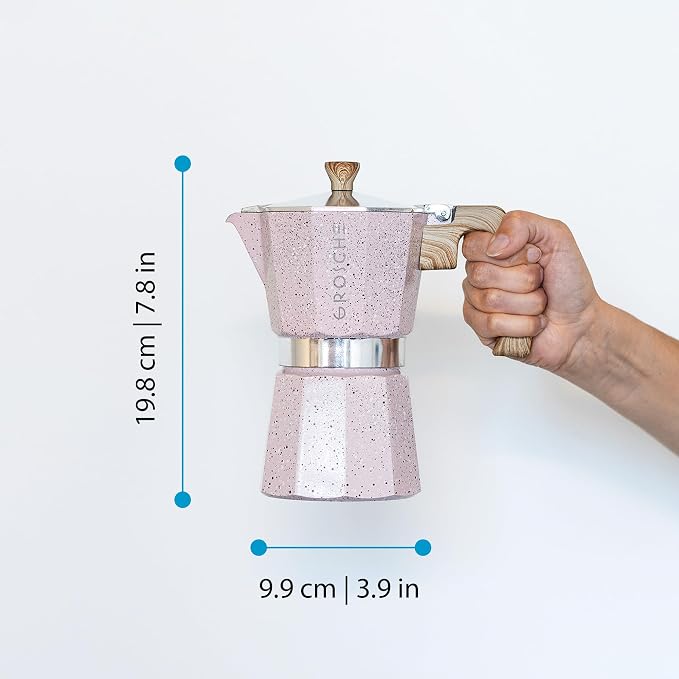 GROSCHE Milano Stovetop Espresso Maker Moka Pot 6 espresso Cup 9.3 oz Pink | Cuban Coffee Maker And Italian Moka Pot For Stovetop Espresso; For Gas, Electric, And Propane Stoves With A Soft-Touch Handle - Image 5