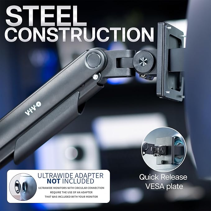VIVO Heavy Duty Aluminum Ultrawide Monitor Tension Arm for up to 49 inch Screens, Holds 44 lbs, Premium Desk Mount Stand Designed for Samsung Odyssey G9 and More, Black, STAND-V101V - Image 6