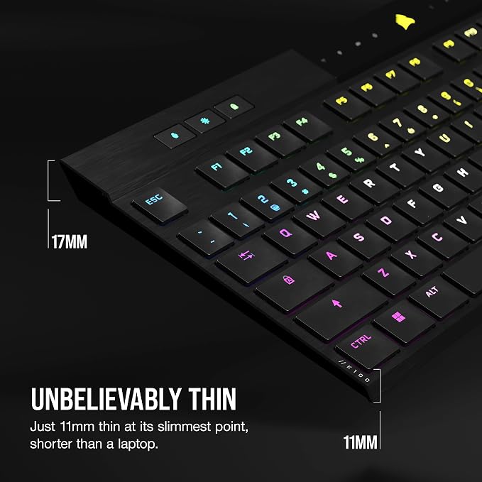 Corsair K100 AIR Wireless RGB Mechanical Gaming Keyboard - Ultra-Thin, Sub-1ms Slipstream, Low-Latency Bluetooth, Cherry MX Ultra Low Profile Keyswitches - NA Layout, QWERTY - Black - Image 2