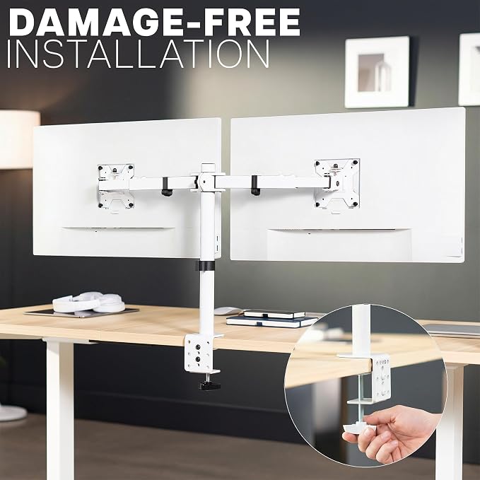 VIVO Dual LCD LED 21 to 32 inch Monitor Desk Mount, Heavy Duty, Adjustable Telescoping Arms, Flush Wall Setup, Fits 2 Screens, White, STAND-V002EW - Image 8