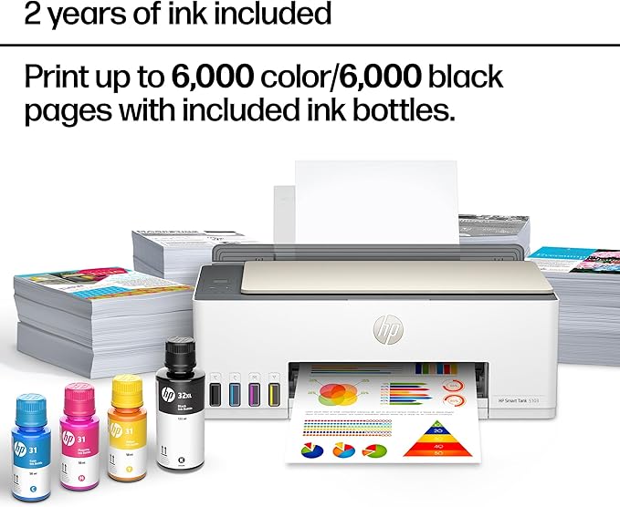 HP Smart Tank 5103 Wireless All-in-One Ink Tank Printer, Scanner,2 Years of Ink, 100 Sheets of Photo Paper Included, Cartridge-Free, Refillable, AI-Enabled (5D1B2A) - Image 3