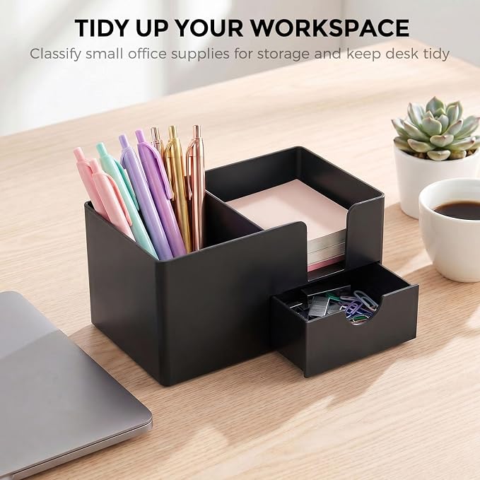 SKYDUE Small Desk Organizer with Drawer | 3 Compartments, Desk Pen Holder, For Home, School, Office & College Dorm Room - Image 6