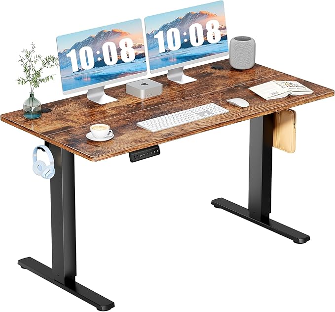 DUMOS 55 Inch Electric Standing Desk, Memory Adjustable Home Office Desk | Sit Stand Up Desk for Work Home Office,Adjustable Desk, Rising Computer Table with Splice Board,Cable Management,Hook,Brown by DumosLifestyle