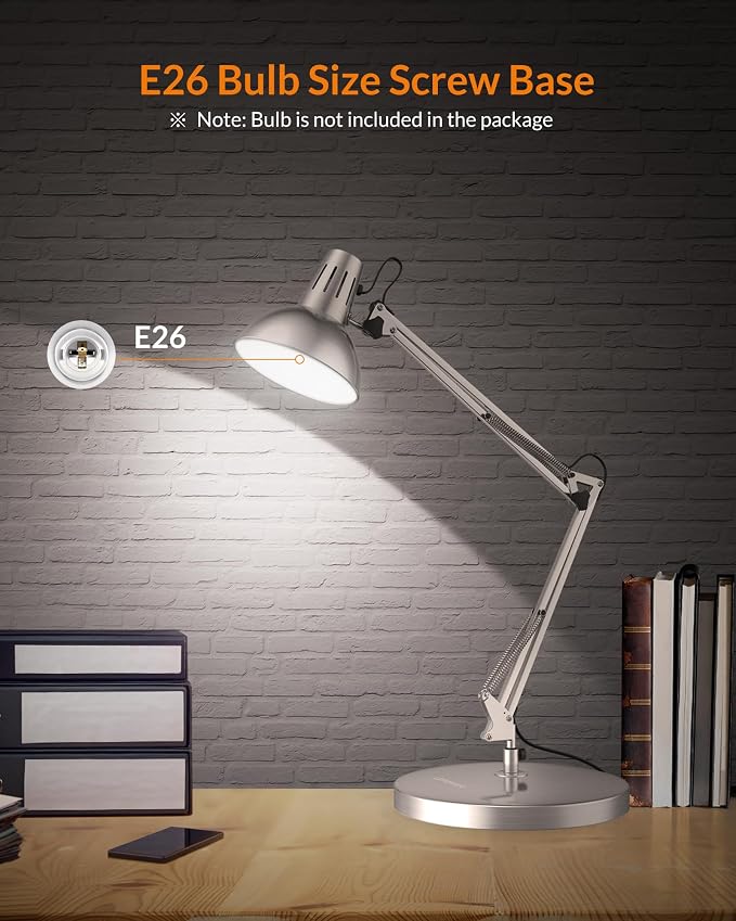 LEPOWER Metal Adjustable Desk Lamp with Clamp, Swing Arm for Home Office | Gooseneck, Architect Style, Eye-Caring Table Lamp, On/Off Switch, E26 Base, Reading for Dorm, Bedroom, Study, Back to School - Image 5