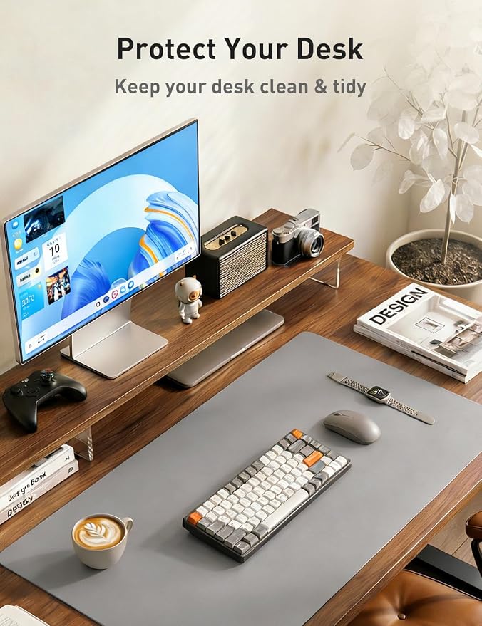 Aothia Faux Leather Desk Mat - Non-Slip PU Leather Desk Blotter, Waterproof Writing Surface, Large Desk Pad for Office & Home (Light Grey, 55" x 24") - Image 9
