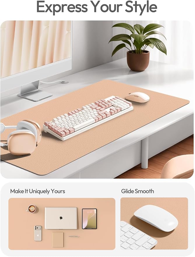 YSAGi Leather Desk Pad Protector, Office Desk Mat, Large Mouse Pad, Non-Slip PU Leather Desk Blotter, Laptop Desk Pad, Waterproof Desk Writing Pad for Office and Home (Latte,55" x 24") - Image 3