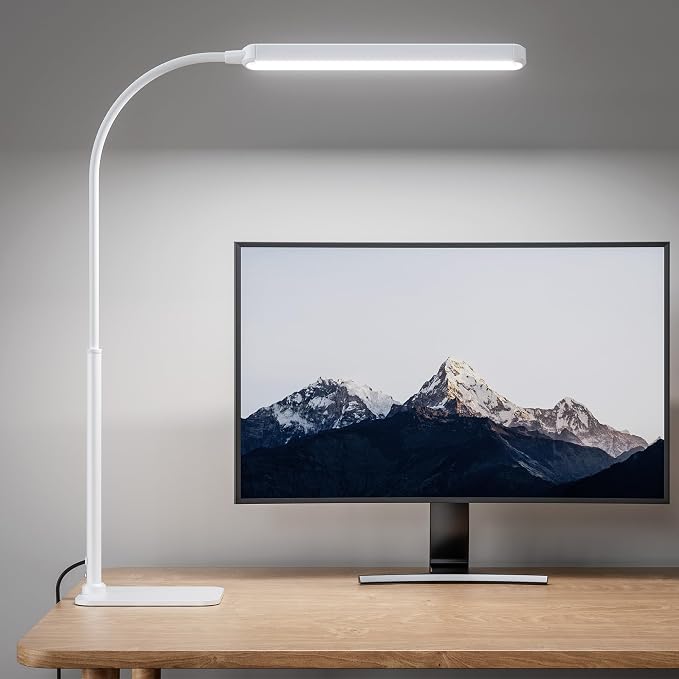 SUPERDANNY Eye-Caring LED Desk Lamp with Base 360° Flexible Gooseneck Work Lamp Touch Control 3 Light Colors Smooth Dimming Task Lighting Reading Light for Home Office College Dorm, White by SUPERDANNY