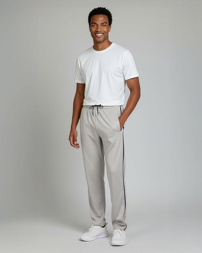 3 Pack Men's Mesh Open Bottom Sweatpants Active Athletic Workout Gym Pocket | Available in Big & Tall, Uncuffed, Elastic Waistband, Drawstring, Straight Leg, Running, Jogging, Exercise, Training, Sports - Image 3