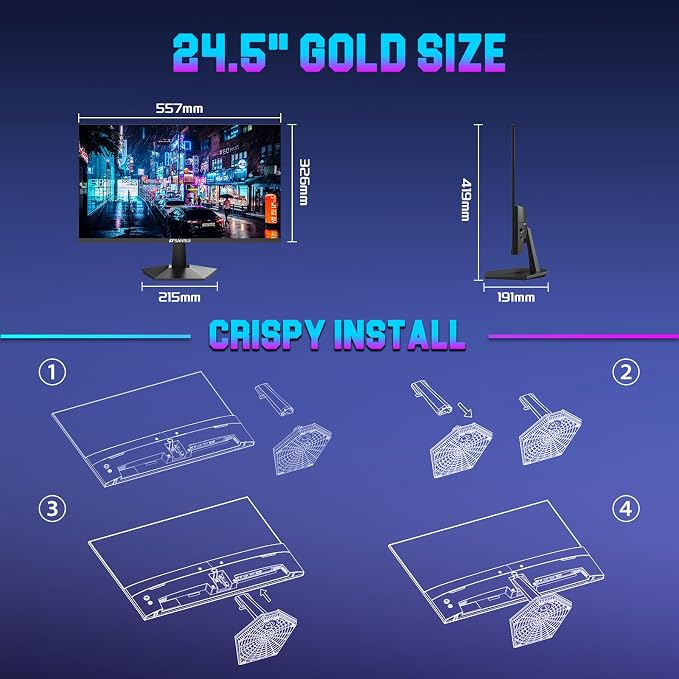 SANSUI Gaming Monitor, 24.5" 300hz 240hz FHD 1080P 1ms FPS PC Monitor Gaming, HDR, FreeSync, DisplayPort x2 HDMI x2, Fast IPS, 120% sRGB, Audio Jack, VESA Support, Desktop Compatible(ES-G25X1 PRO) - Image 9