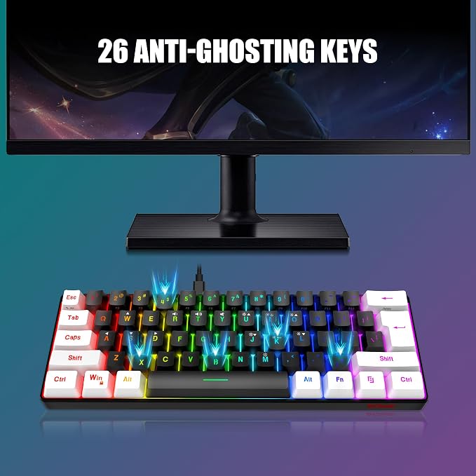 RedThunder 60% Gaming Keyboard and Mouse Combo, Ultra-Compact 61-Key RGB Backlit Mini Keyboard, Lightweight 7200 DPI Honeycomb Optical Mouse, RGB Wired Gaming Set for PC PS5 Xbox Gamer(Black-White) - Image 4