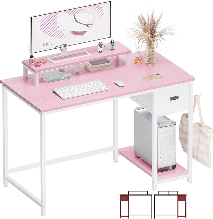 Pamray 39 Inch Small Computer Desk with Monitor Stand and Drawer for Gaming | Small Gaming Desk, for Bedroom Small Spaces, Home Office, Dorm and Apartment, for Writing, Study and Working by PAMRAY