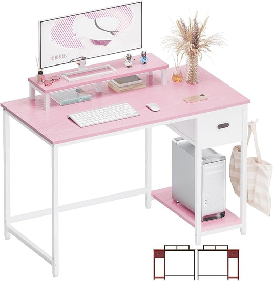 Pamray 39 Inch Small Computer Desk with Monitor Stand and Drawer for Gaming | Small Gaming Desk, for Bedroom Small Spaces, Home Office, Dorm and Apartment, for Writing, Study and Working by PAMRAY