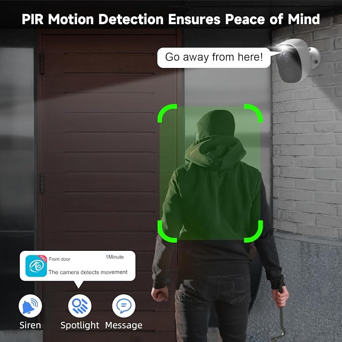 2K Security Camera Wireless Outdoor, 5GHz/2.4GHz WiFi Camera for Home Security Battery Powered, AI Motion Detection, Color Night Vision, 2-Way Talk,Siren,Spotlight,IP65,Works w/Alexa,Cloud/SD - Image 6