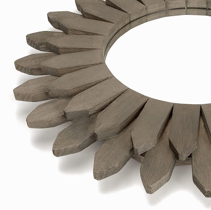Honiway Farmhouse Wall Decor Mirror 12 inch Sunburst Boho Wood Mirror Rustic Home Decor Room Decoration for Bedroom Living Room Weathered Grey - Image 2