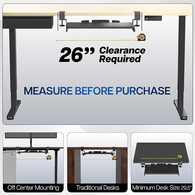 VIVO Small Keyboard Tray, Under Desk Pull Out with Extra Sturdy C Clamp Mount System, 20 Inches (26 Inches Including The Clamps) x 11 Inches Slide-Out Platform Computer Drawer for Typing, Black, | Keyboard Tray for Typing, Slide Out Platform, Extra Stu... - Image 3